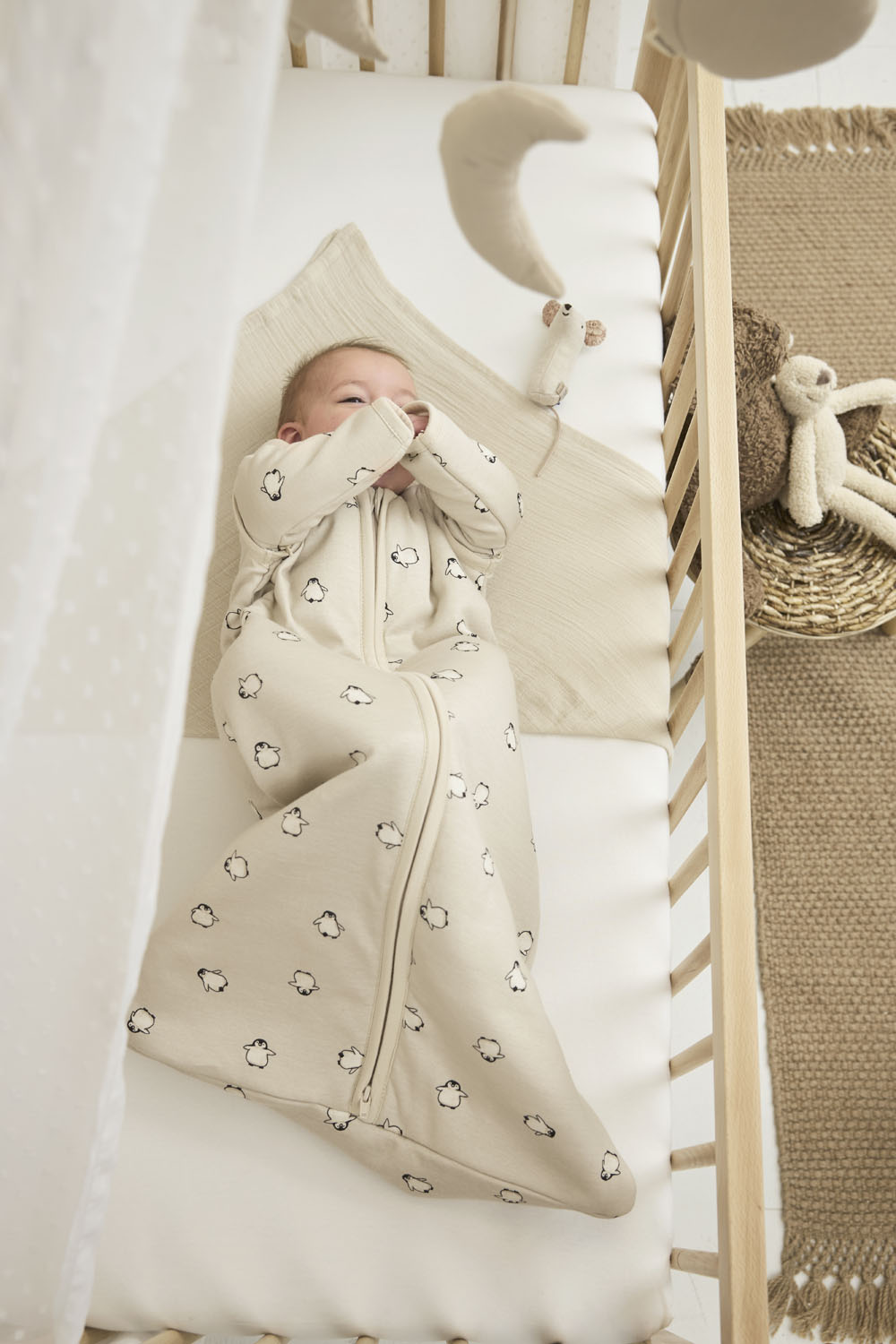 Baby slaapzak met afritsbare mouwen Penguin - soft sand - 70cm