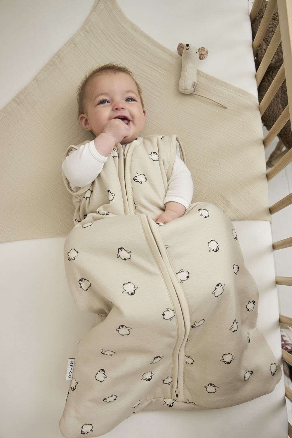 Baby sleeping bag with detachable sleeves Penguin - soft sand - 110cm