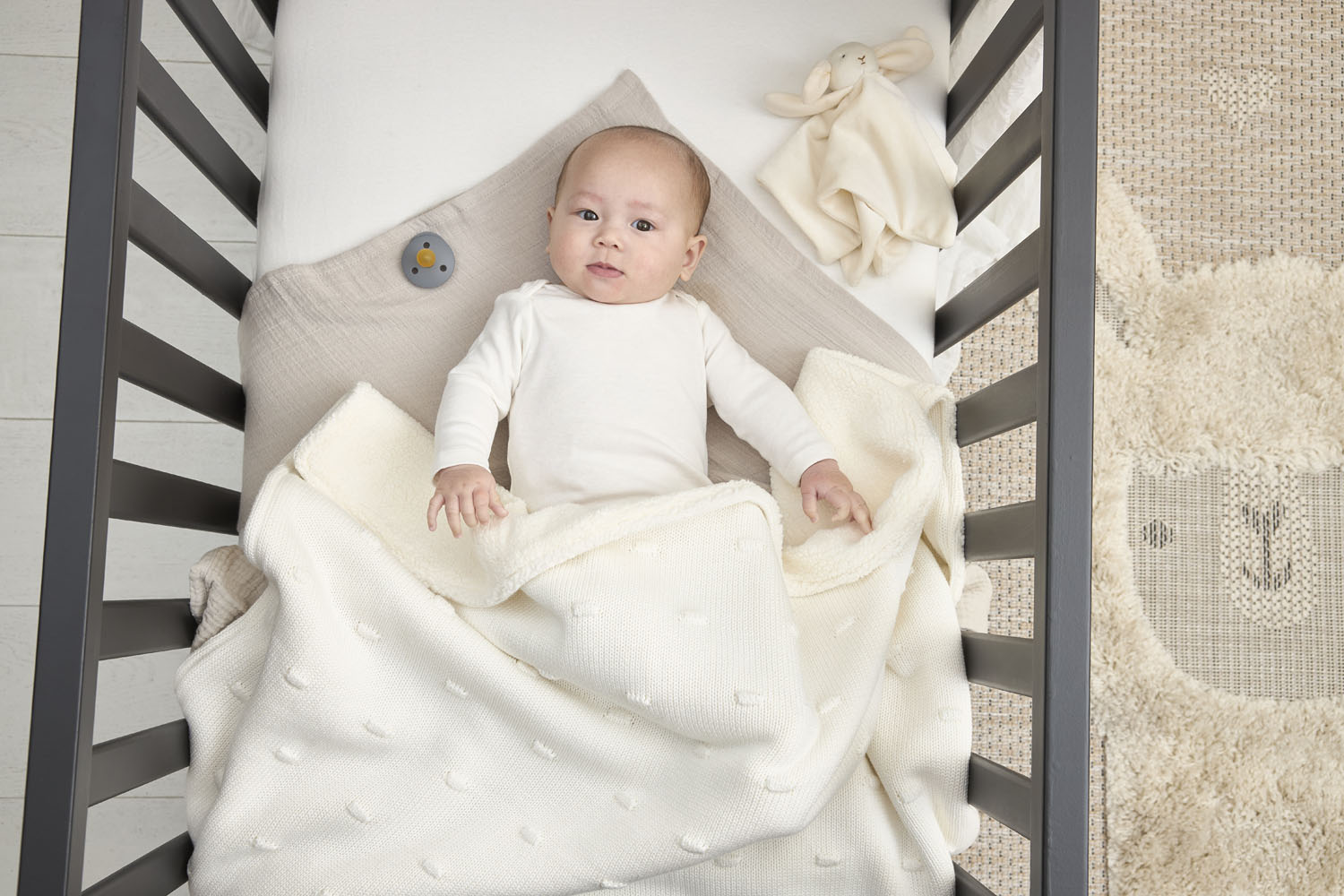 Cot bed blanket Knots teddy - offwhite - 100x150cm