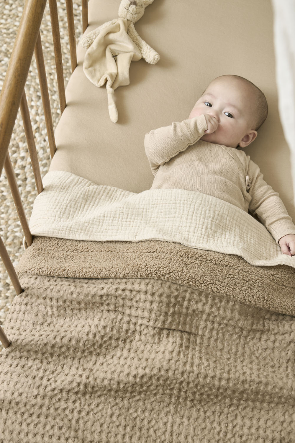 Babydecke groß Waffel Teddy - taupe - 100x150cm