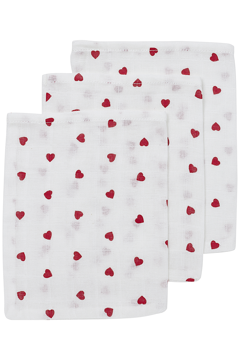 Washcloth 3-pack muslin Sweet Heart - red - 20x17cm