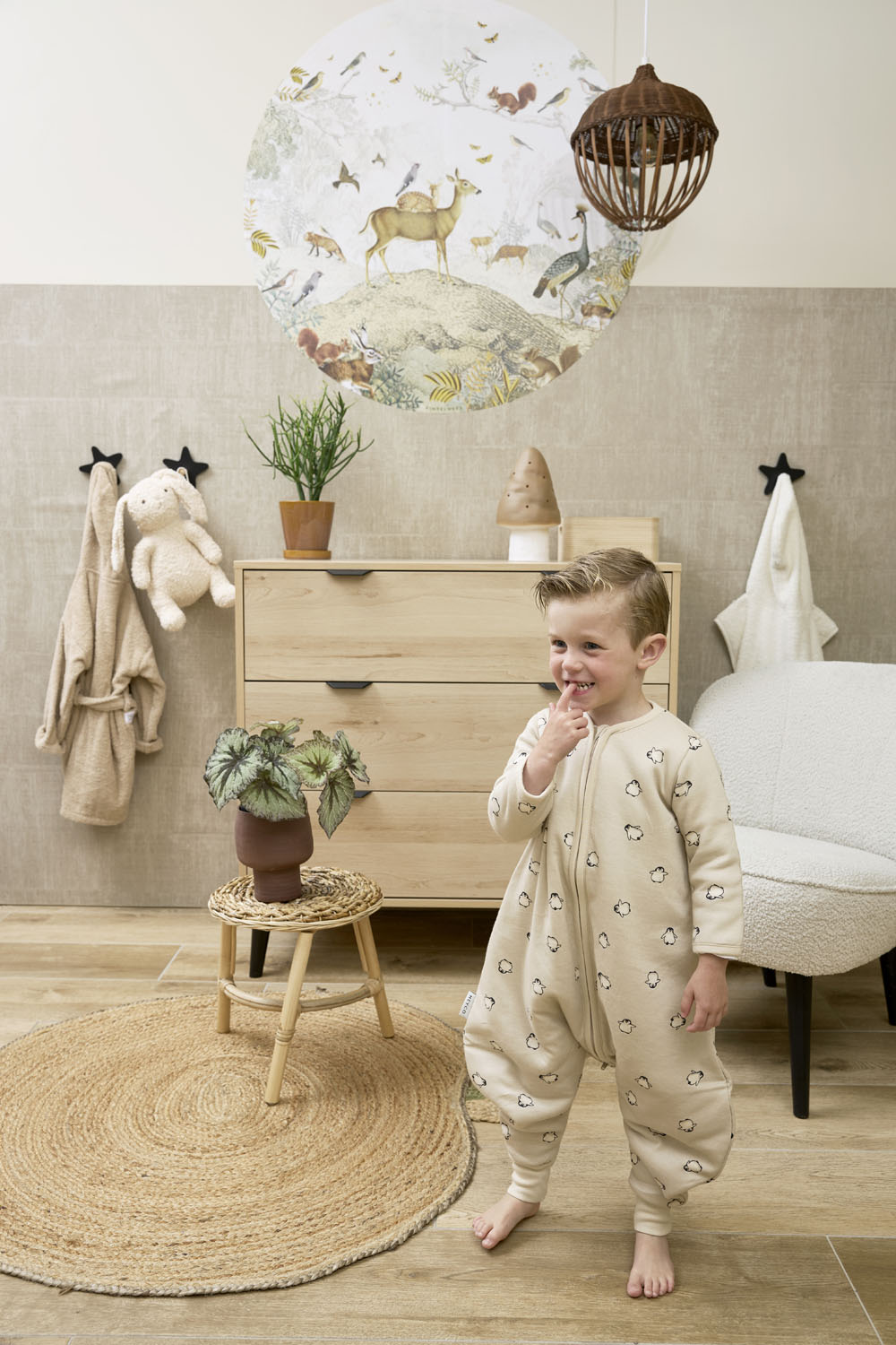 Baby winter slaapoverall jumper met vaste mouw Penguin - soft sand - 92cm