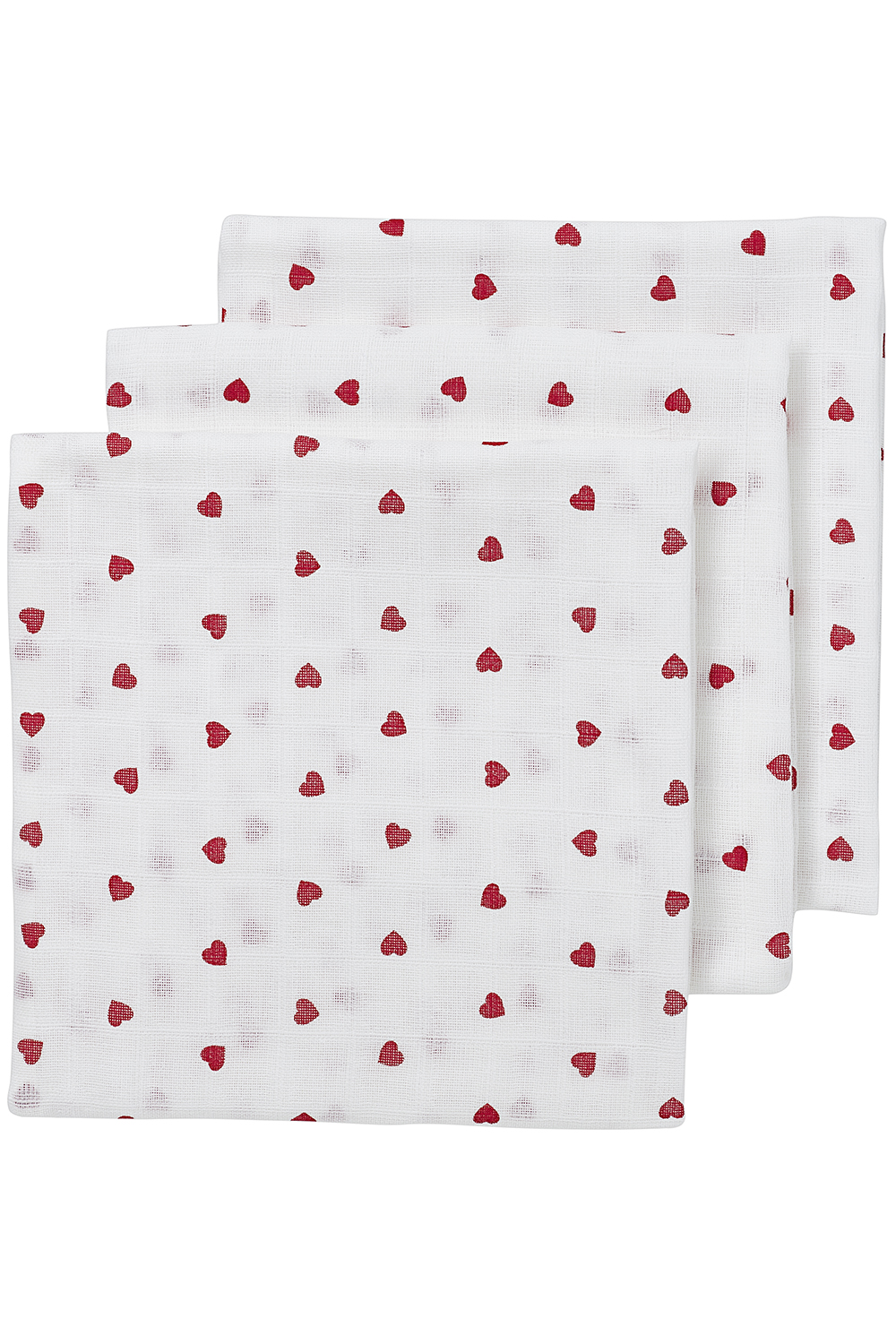 Muslin squares 3-pack Sweet Heart - red - 70x70cm