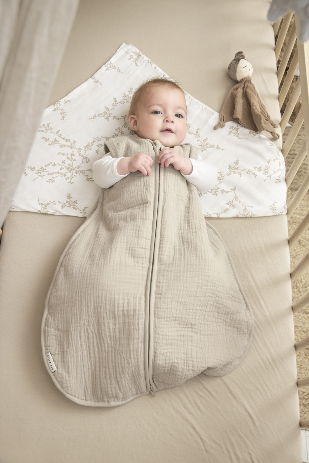 Sleepingbag lined pre-washed muslin Uni - sand - 90cm