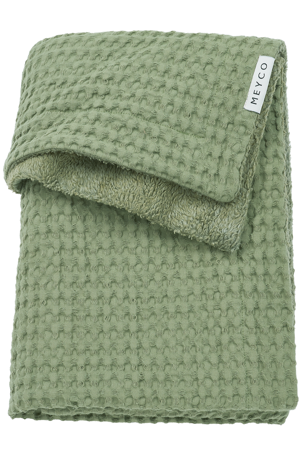 Cot bed blanket Waffle Teddy - olive green - 100x150cm