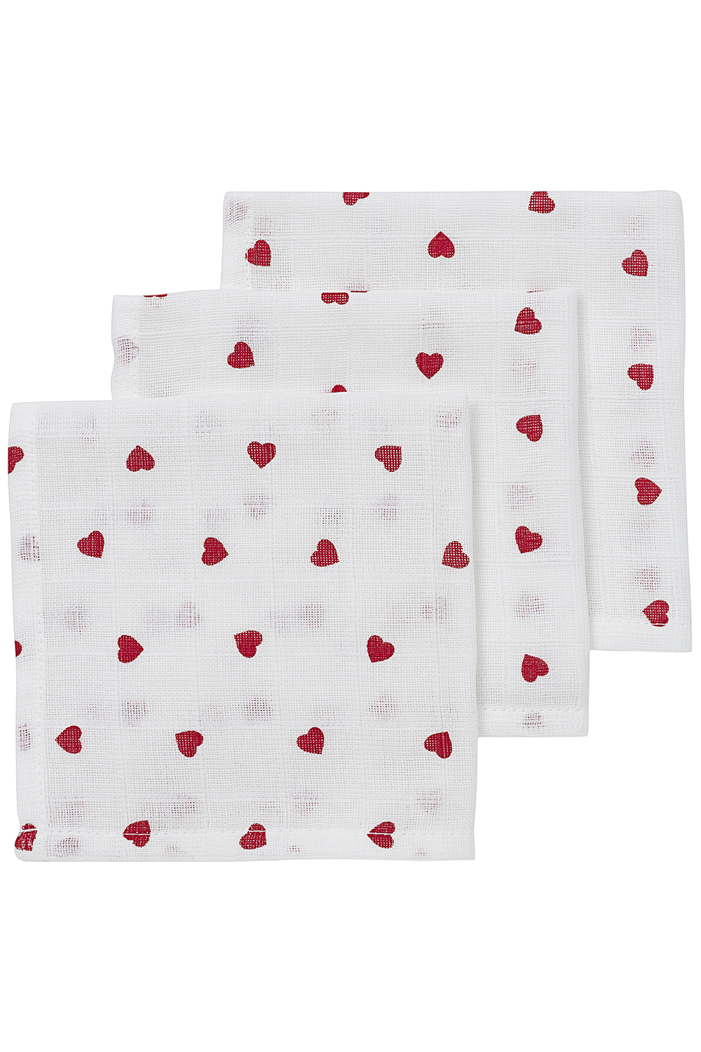 Facecloth 3-pack muslin Sweet Heart - red - 30x30cm