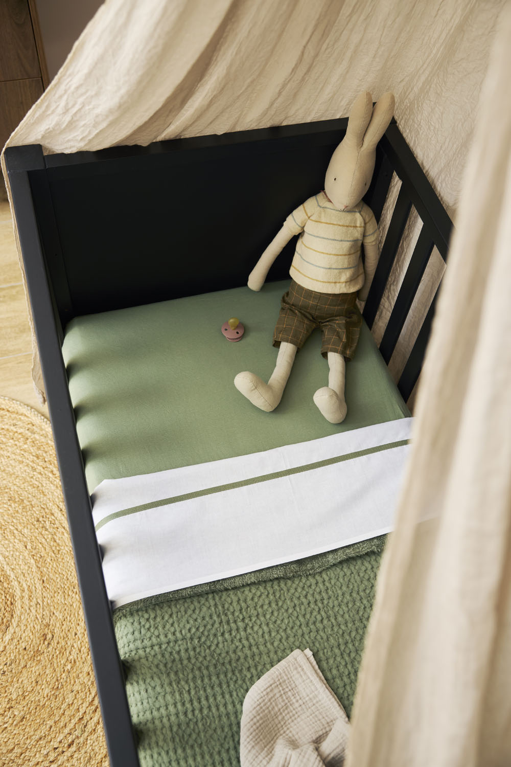 Fitted sheet cot bed jersey Uni - olive green - 60x120cm