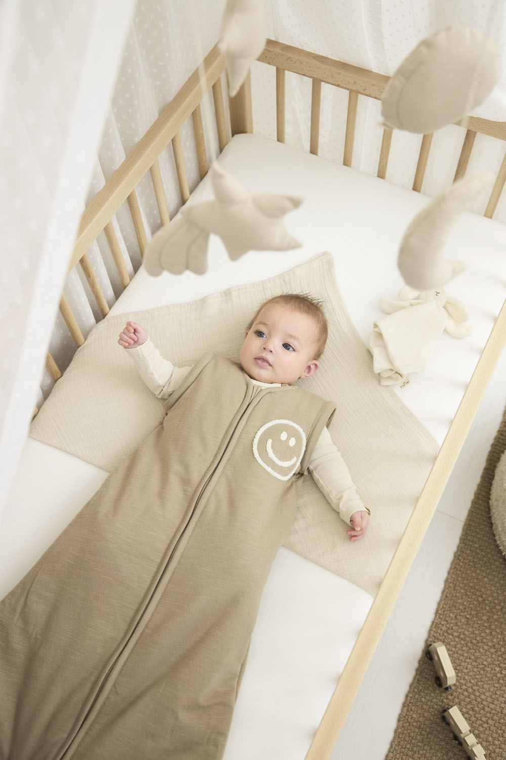 Baby sleeping bag with detachable sleeves Slub/Smile - taupe/offwhite - 70cm